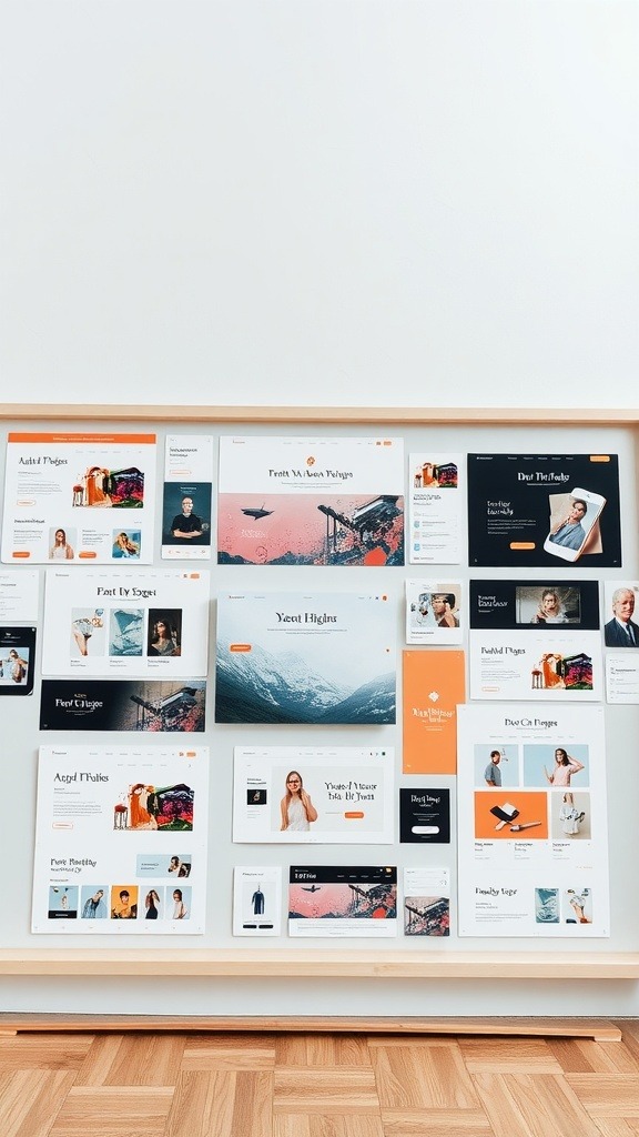A vision board showcasing various e-commerce website designs and ideas.